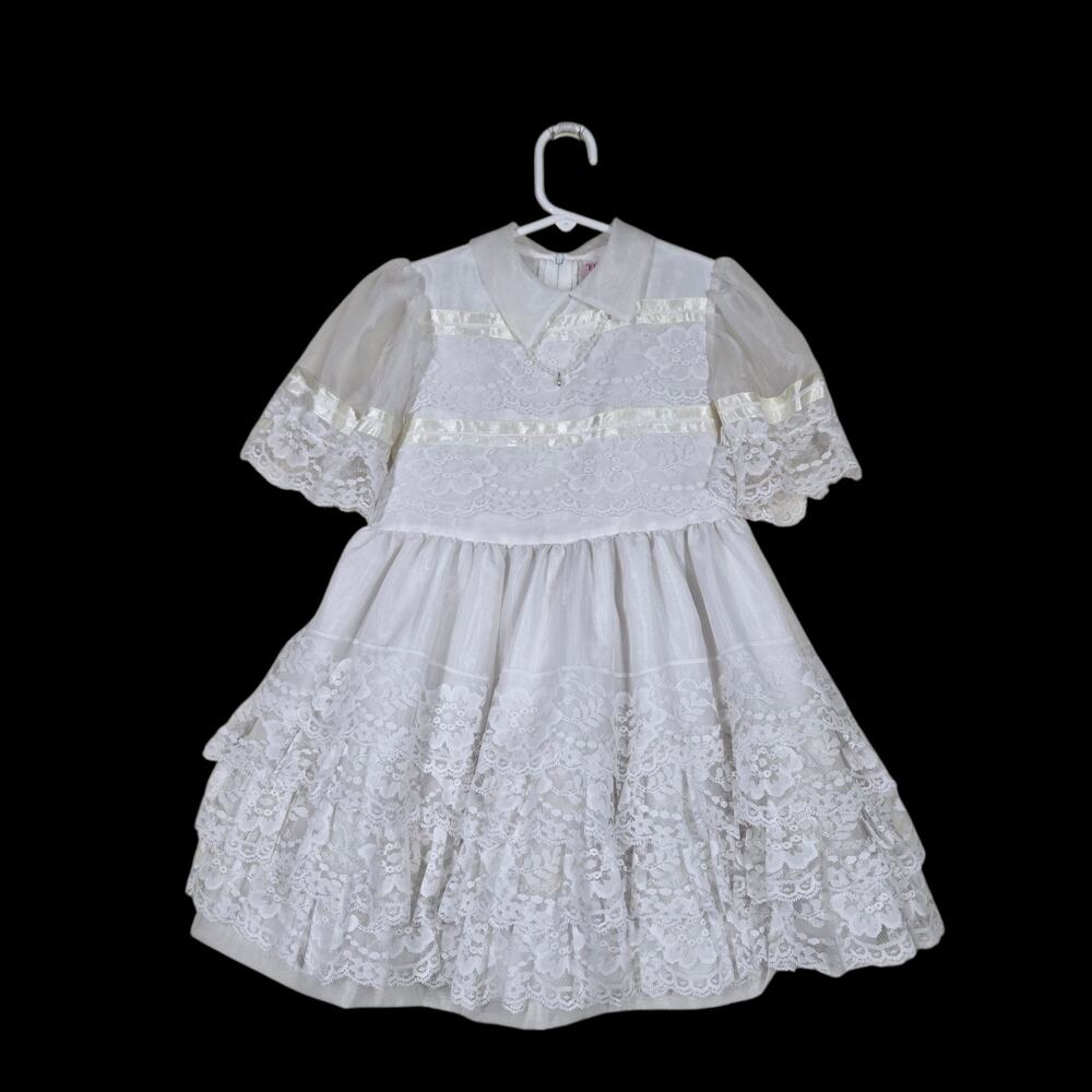 Vintage Merry Girl Party Dress 6 Chiffon Lace Wedding Communion Union Made